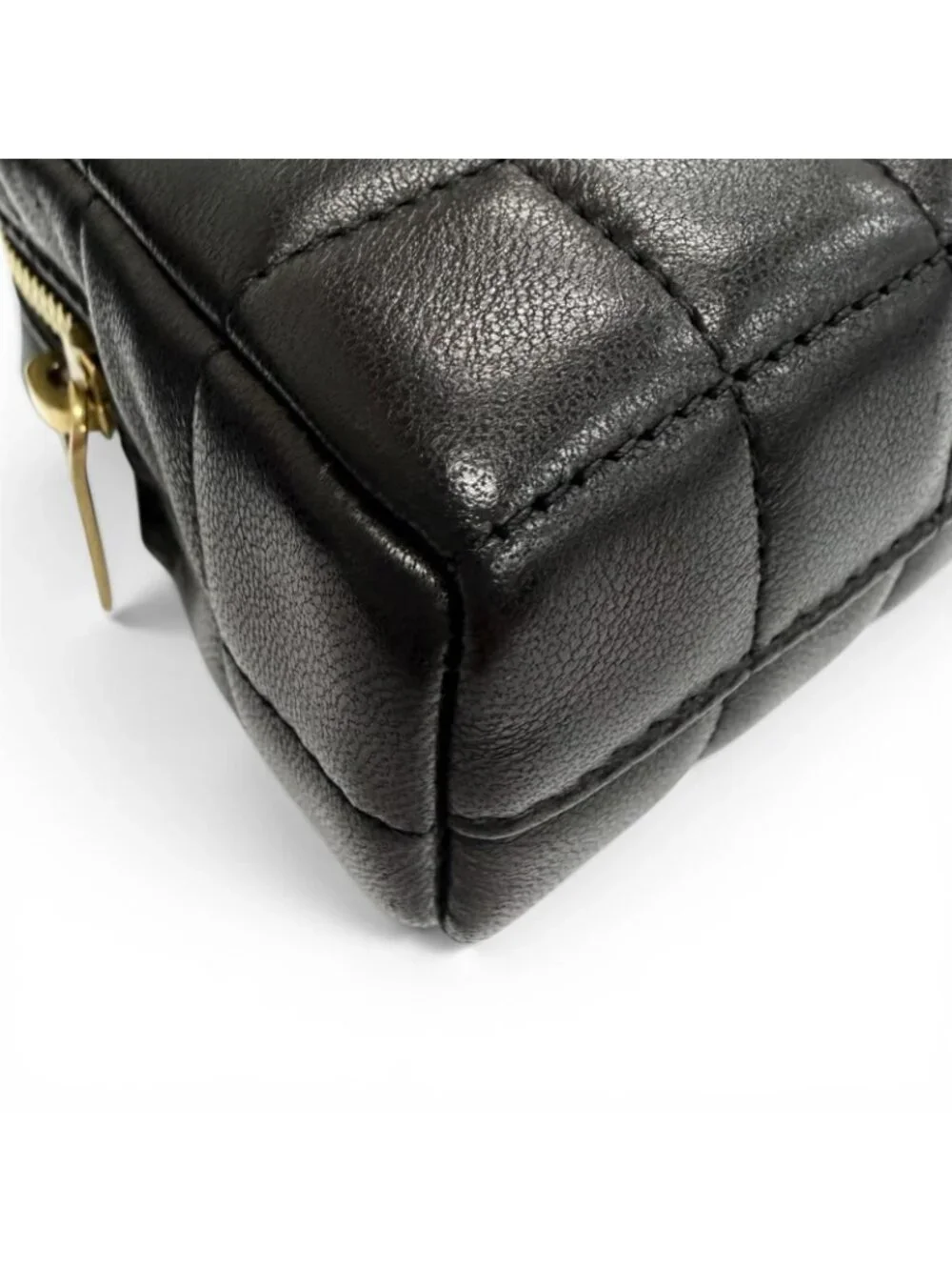 Saint Laurent Paris Cassandra Logo Square Leather Quilted Pouch Black